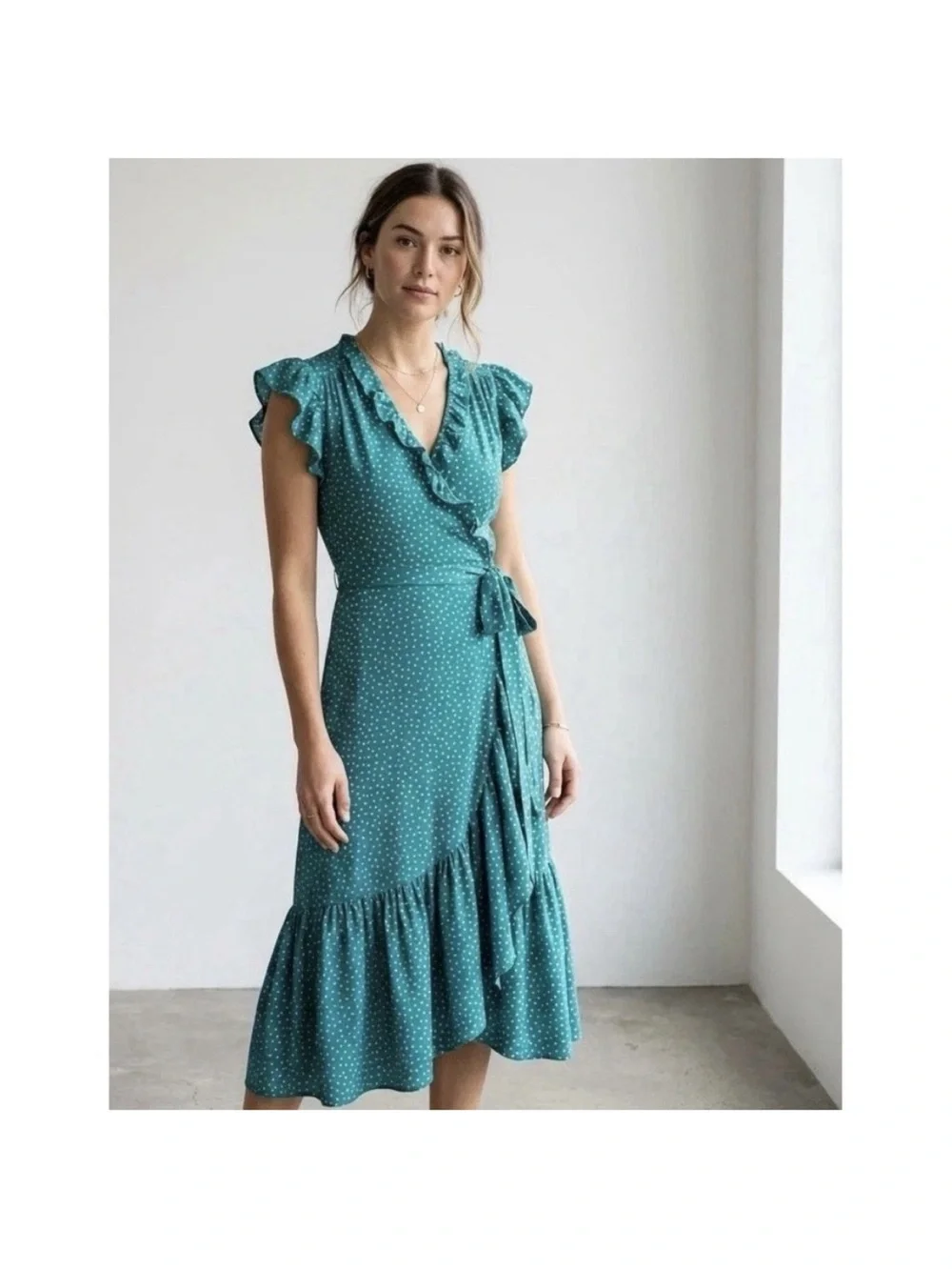 kate spade Teal Polka Dot Wrap Midi Dress